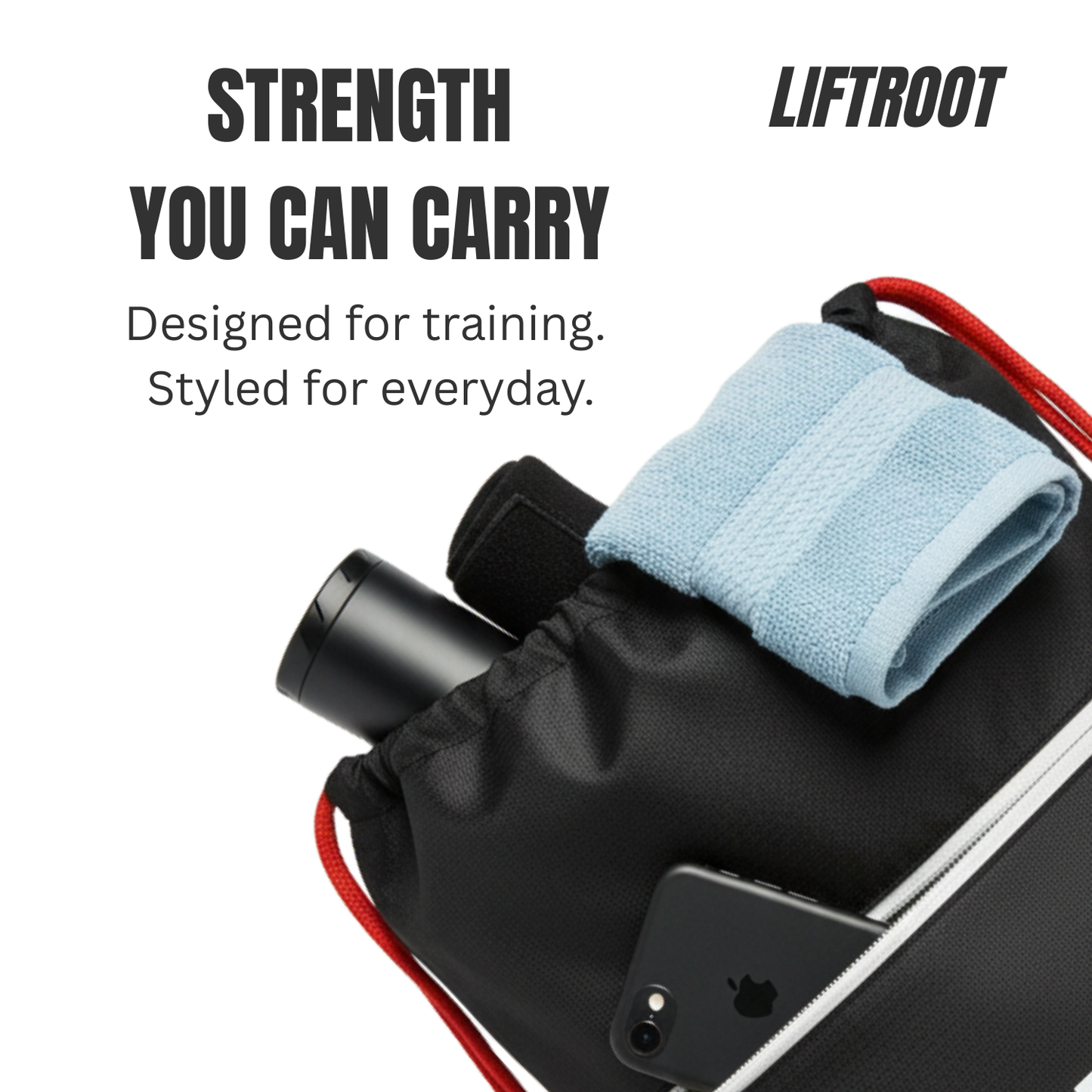 LIFTROOT Gym Drawstring Bag with Zipper Pocket – Lightweight, Water-Resistant Sports Backpack