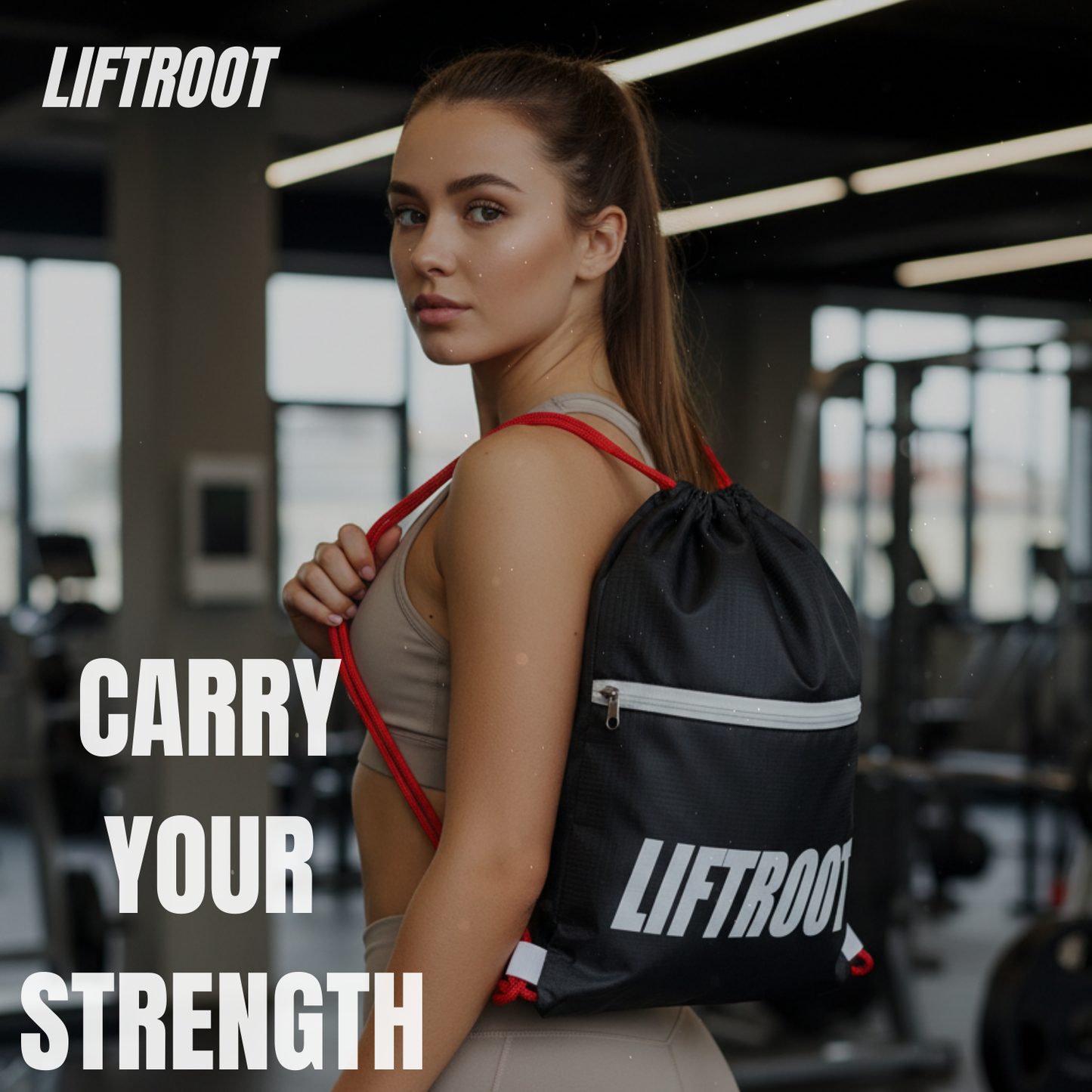 LIFTROOT Gym Drawstring Bag with Zipper Pocket – Lightweight, Water-Resistant Sports Backpack