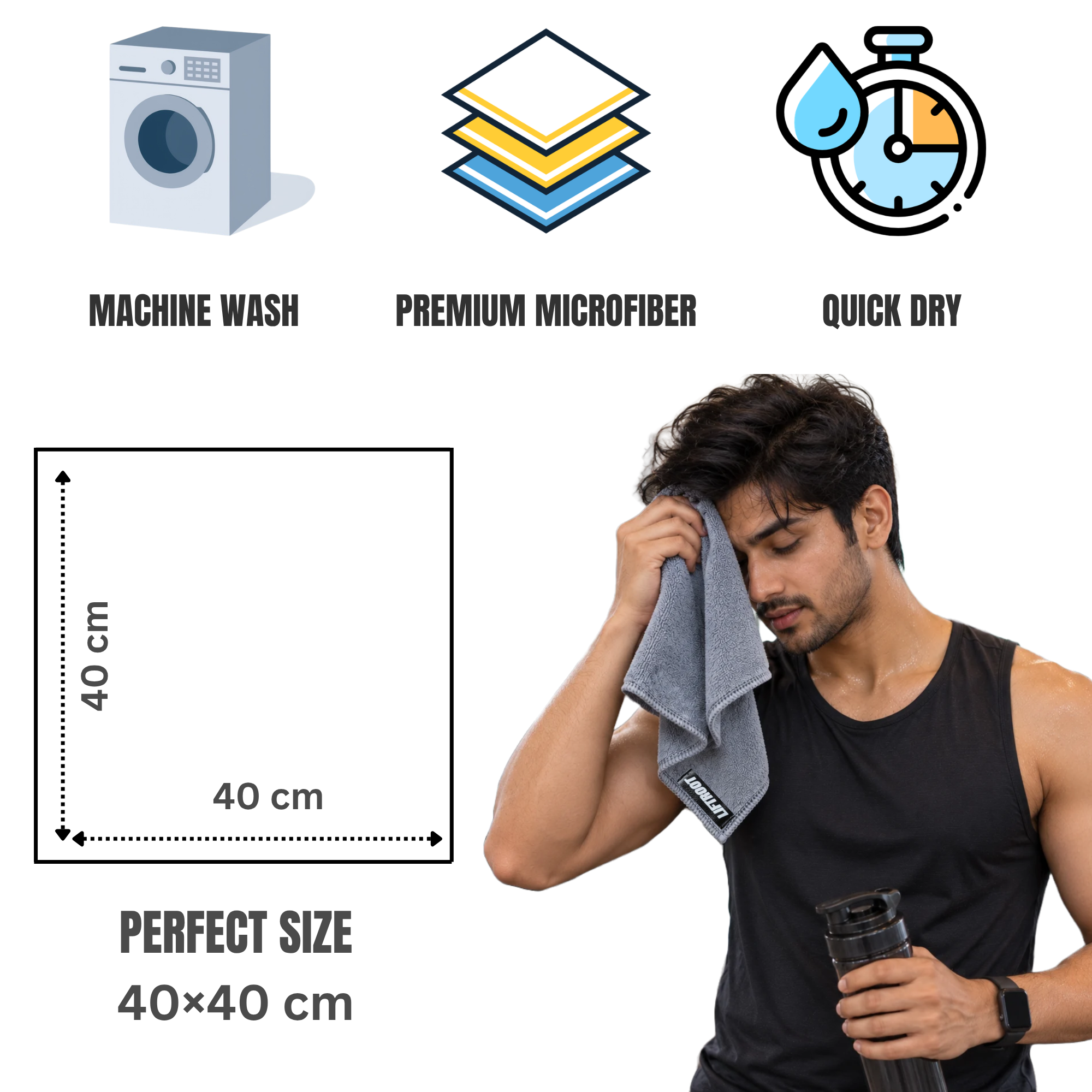 LIFTROOT 420 GSM Microfiber Gym Towel – Quick Dry & Ultra Soft 3 LIFTROOT 420 GSM Microfiber Gym Towel Size