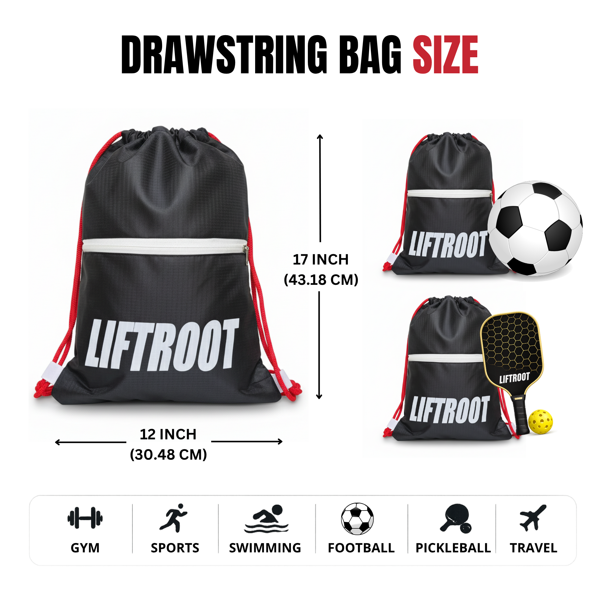 LIFTROOT Gym Drawstring Bag with Zipper Pocket – Lightweight, Water-Resistant Sports Backpack 3 LIFTROOT Gym Drawstring Bag with Zipper Pocket – Lightweight, Water-Resistant Sports Backpack - Image 3