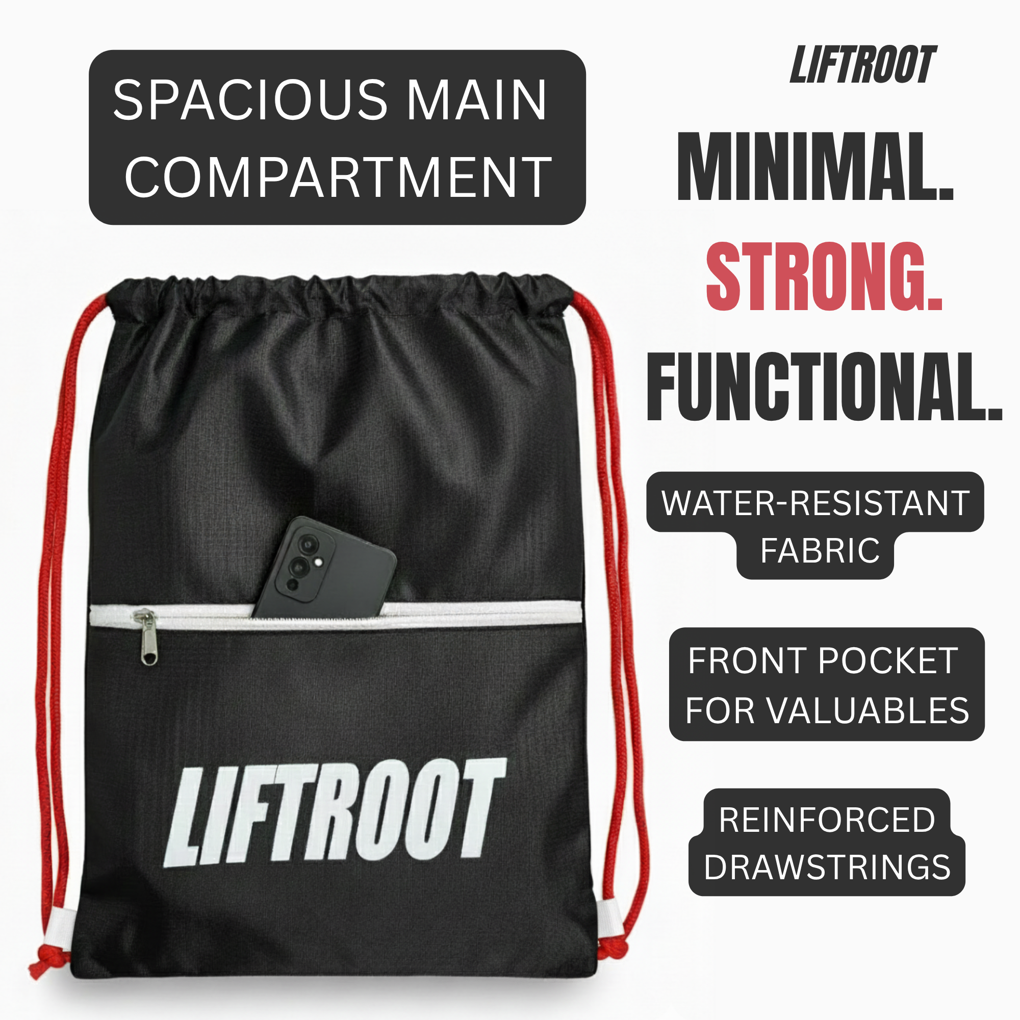 LIFTROOT Gym Drawstring Bag with Zipper Pocket – Lightweight, Water-Resistant Sports Backpack 5 LIFTROOT Gym Drawstring Bag with Zipper Pocket – Lightweight, Water-Resistant Sports Backpack - Image 5