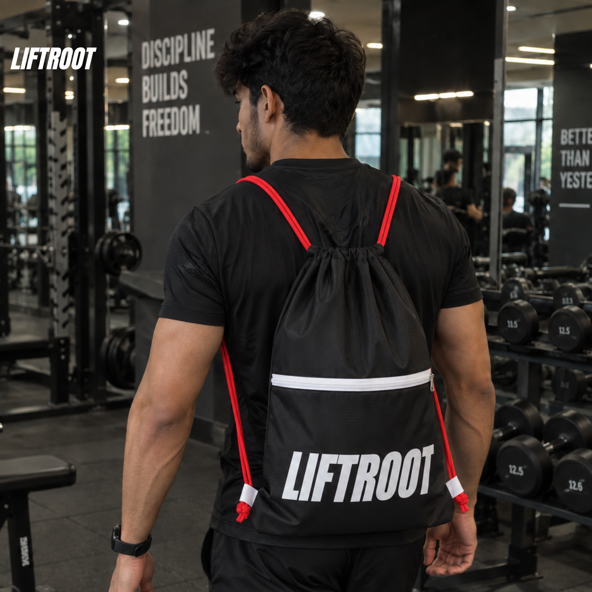 LIFTROOT Gym Drawstring Bag with Zipper Pocket – Lightweight, Water-Resistant Sports Backpack 2 LIFTROOT Gym Drawstring Bag with Zipper Pocket – Lightweight, Water-Resistant Sports Backpack - Image 2