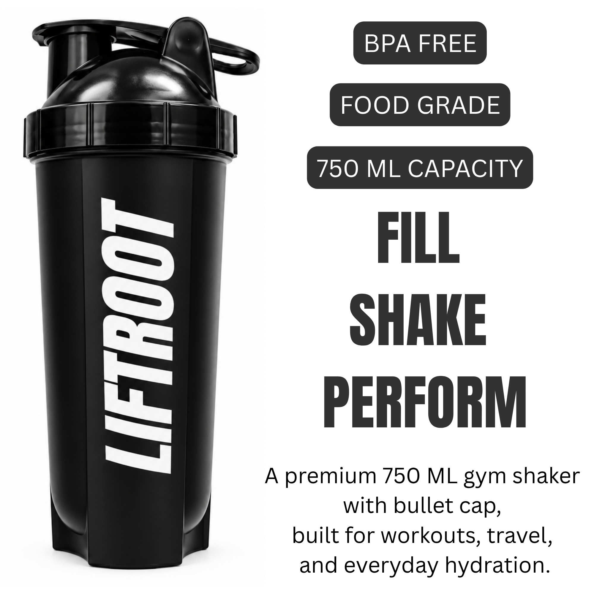 LIFTROOT 750ml Protein Shaker Bottle | BPA-Free Leak-Proof Gym Shaker 3 LIFTROOT 750ml Protein Shaker Bottle | BPA-Free Leak-Proof Gym Shaker - Image 3