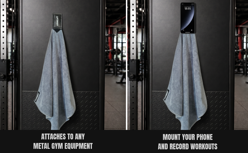 LIFTROOT Magnetic Microfiber Gym Towel – Stick Anywhere. Film Every Rep. 9 LIFTROOT Magnetic Gym Towel with Phone Mount A