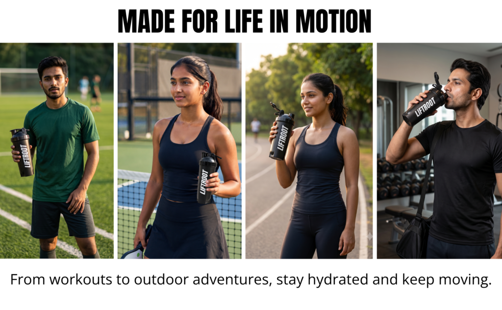 LIFTROOT 750ml Protein Shaker Bottle | BPA-Free Leak-Proof Gym Shaker 10 LIFTROOT Shaker Lifestyle Image