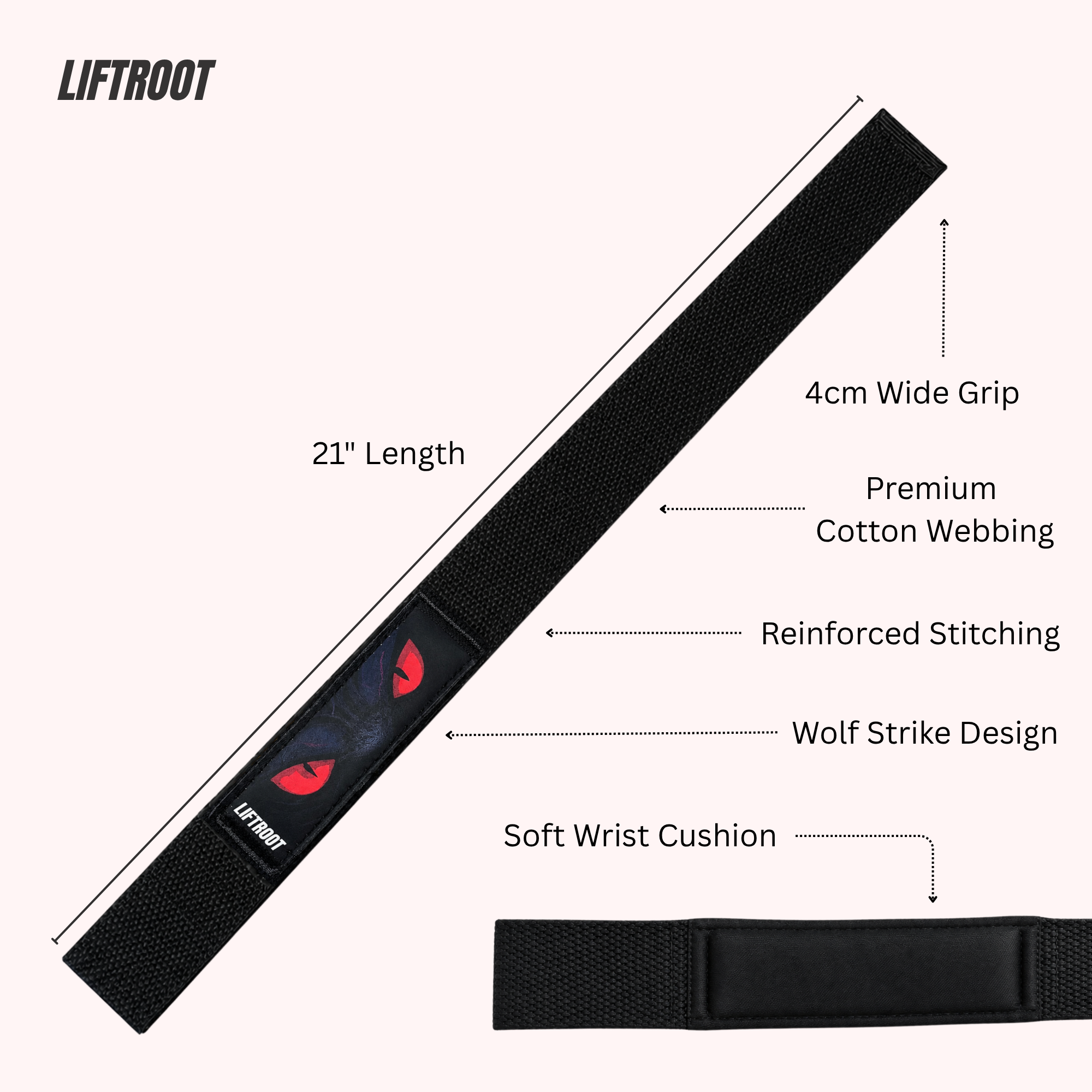 LIFTROOT Wolf Strike Elite – Weight Lifting Straps for Gym 2 LIFTROOT Wolf Strike Elite – Weight Lifting Straps for Gym - Image 2