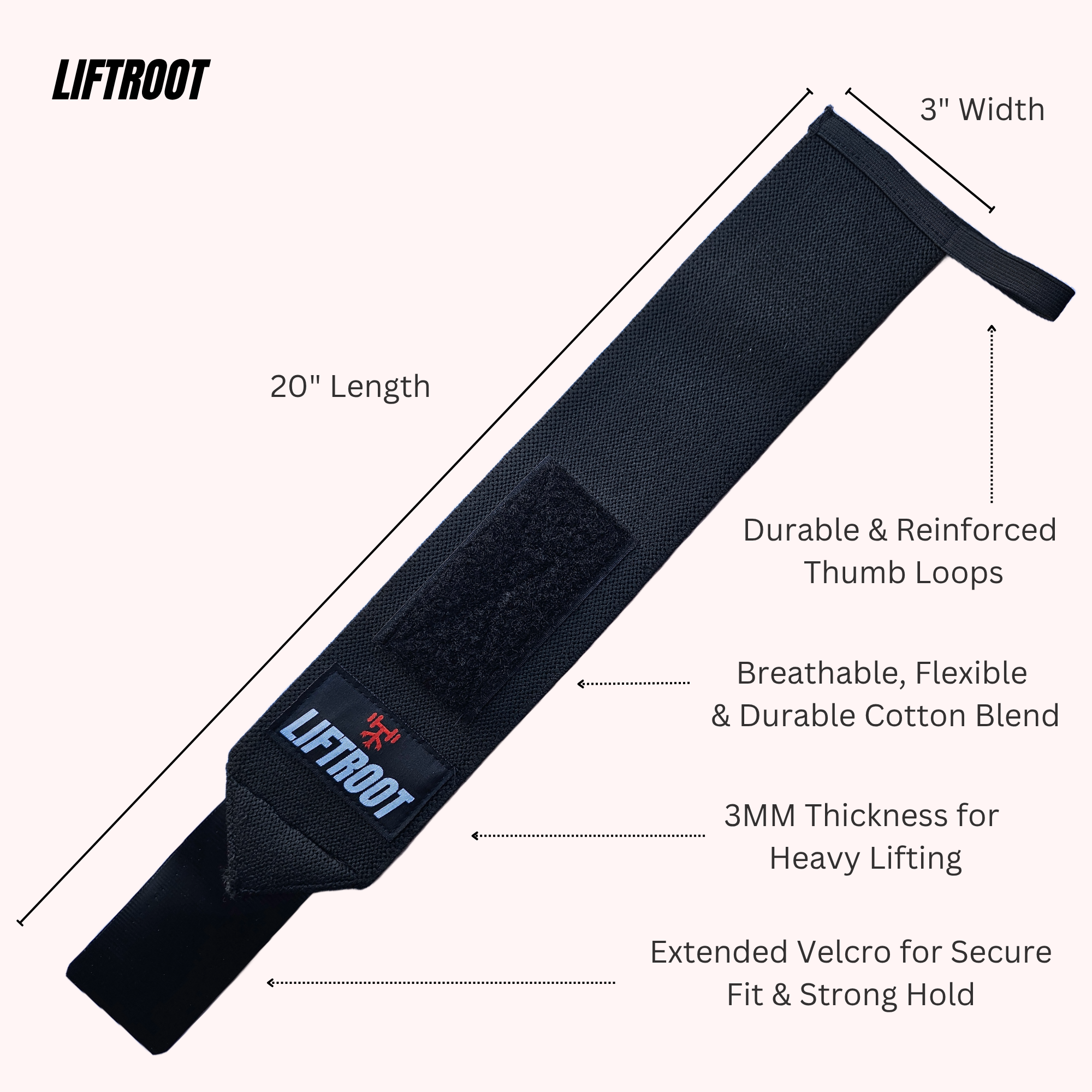 LIFTROOT Wrist Wrap - Gym Wrist Wraps for Weightlifting & Wrist Support 3 LIFTROOT Wrist Wrap - Gym Wrist Wraps for Weightlifting & Wrist Support - Image 3